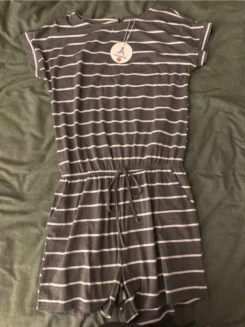 Striped Gray & White Casual Jumpsuit - Picture 2 of 3
